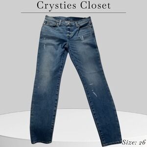 Ética Lily Ankle Jeans Size 29 Blue Distressed‎ Paint Splatter Stretch Denim